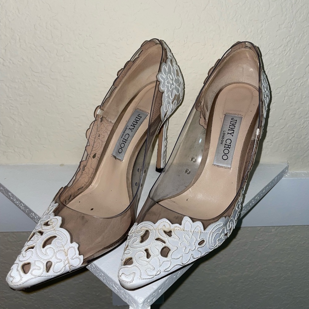 Jimmy choo white lace heels
